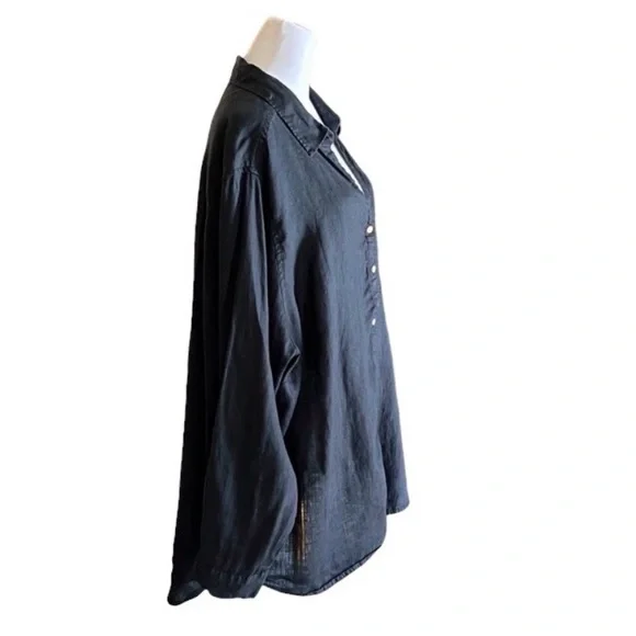 Sigrid Olsen Black Linen Button Shirt Size 3X - Picture 3 of 8